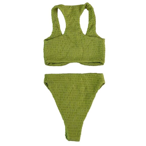 Naked Wardrobe Swim Sz XSmall 2-Piece Bikini Smocked Bathing Suit Lime Green - Picture 2 of 5
